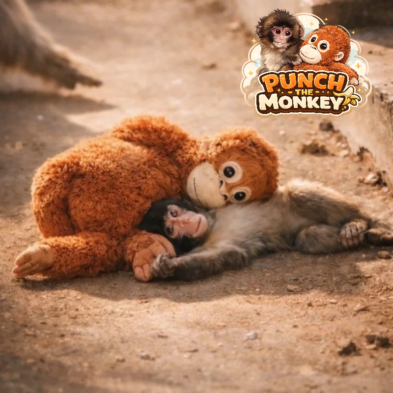 Cute Punch The Monkey plushie friend from AliExpress, soft fabric with embroidered face and colorful design.