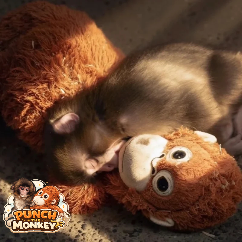 Soft Punch The Monkey plushie friend with embroidered face and colorful fabric, perfect for cuddling and collection.