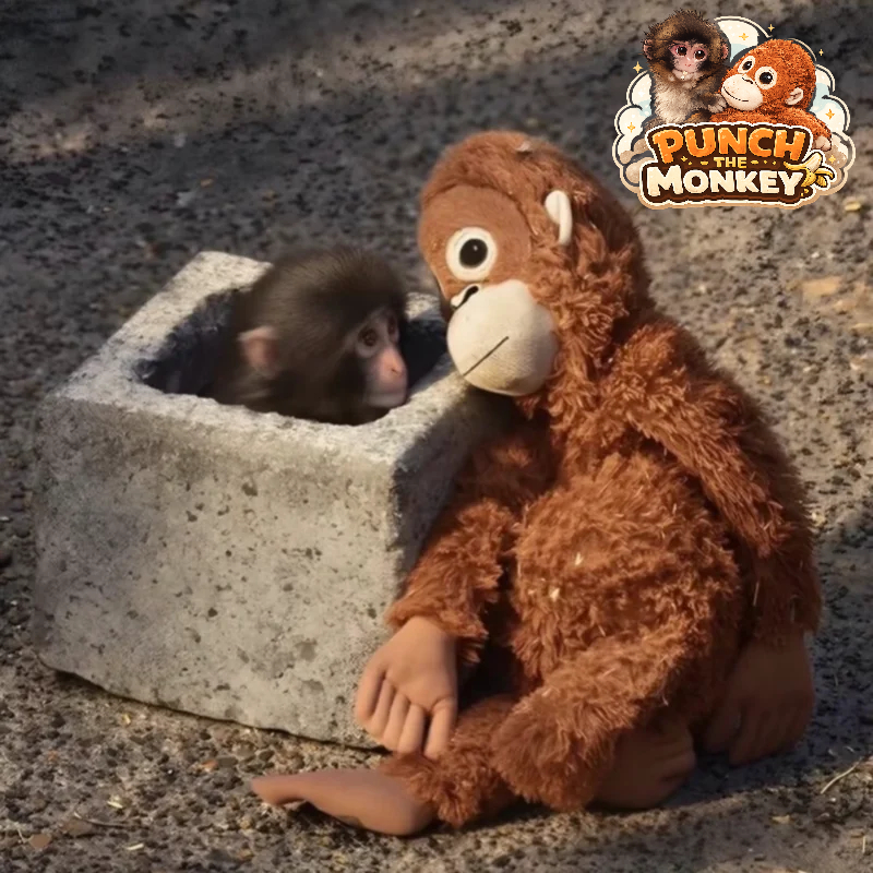 Soft Punch The Monkey plushie friend with colorful logo design, perfect for cuddling and display.